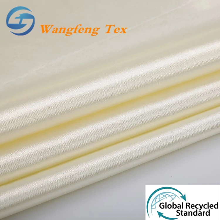 100% RPET/ Recycled 50d*75D Woven Textile Waterproof Polyester Silk Spandex Satin Lining Fabric for Dress