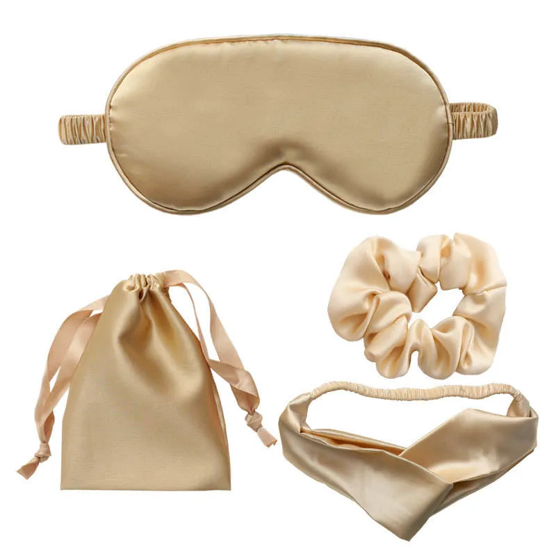 Imitated Silk Fabric Eye Mask 4PCS Set Soft Smooth Comfortable Scrunchies