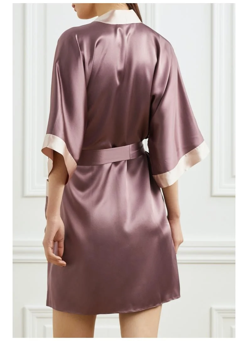 Custom Wholesale Long Sleeve Bridal Chic Lounge Silk Satin Robe Sexy Sleepwear